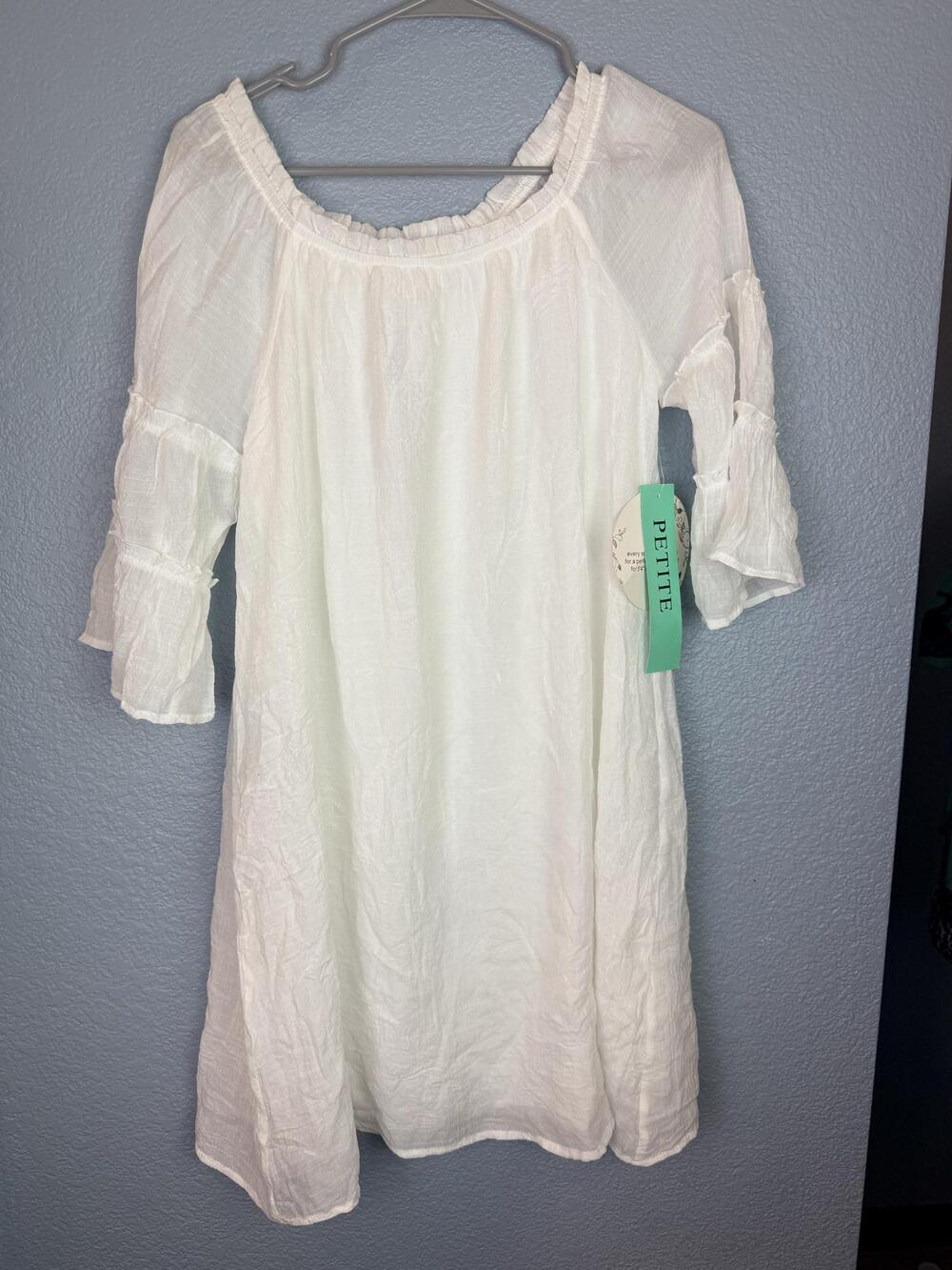 Naif Petite Dress Womens Petite Small White Bell Sleeve Shift Lined Boho